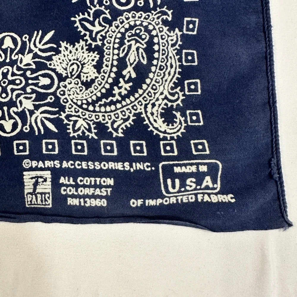 Paris Accessories Bandana Navy Blue Paisley Cotton Made in USA Vintage Scarf
